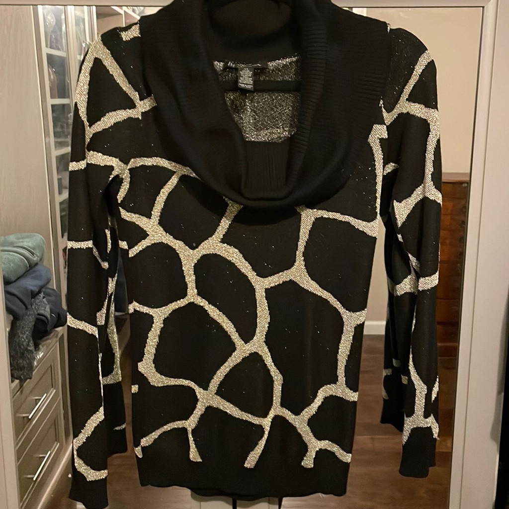 Inc Metallic Giraffe Print Sweater